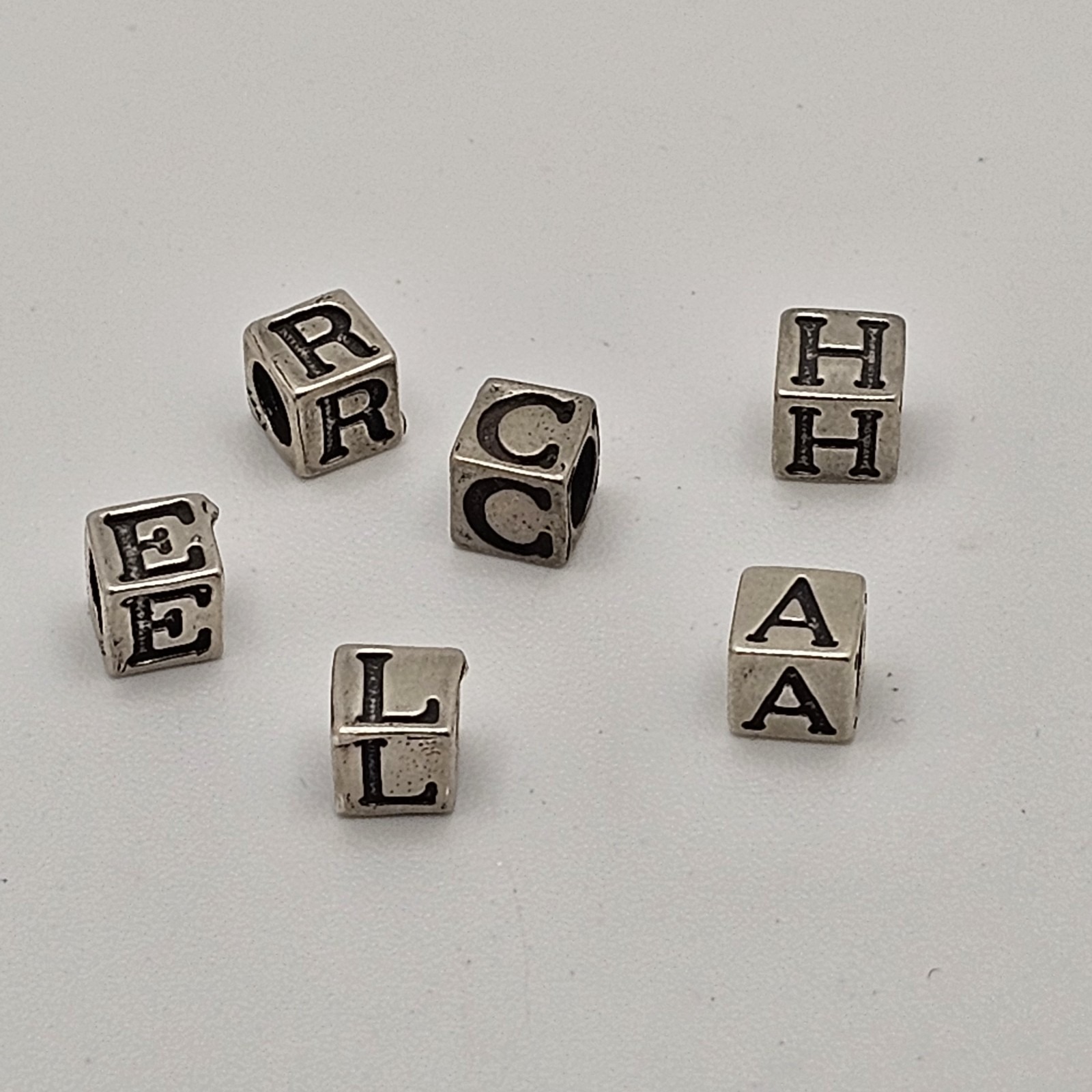 Sterling Silver 925alphabet Letter Cube Charms Beads A E C L R H Signed 8.6g